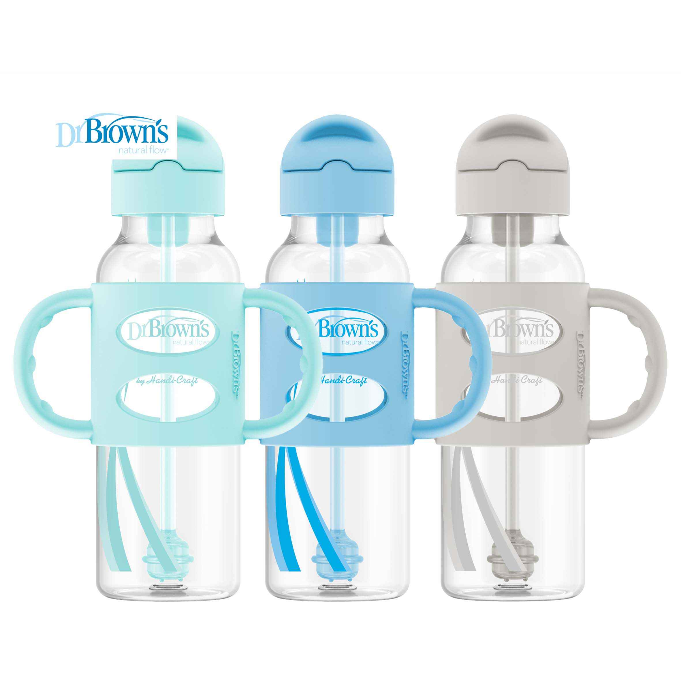 Dr Brown's 250ml PP Narrow Neck Sippy Straw Bottle W/ Silicone Handle