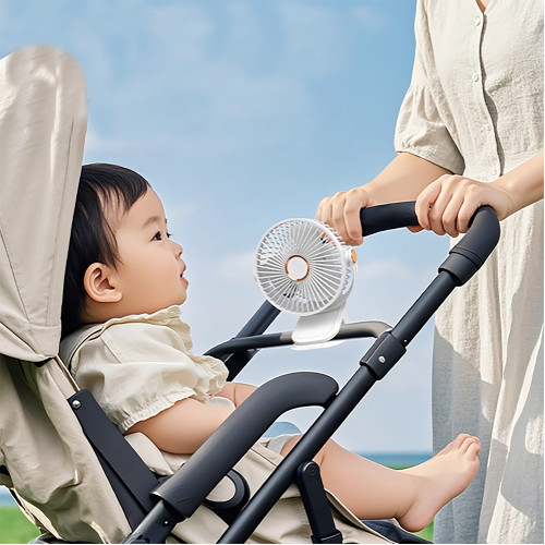 Lucky Baby Mini 360° Portable Clip On Fan W/Light (Rechargeable) - White