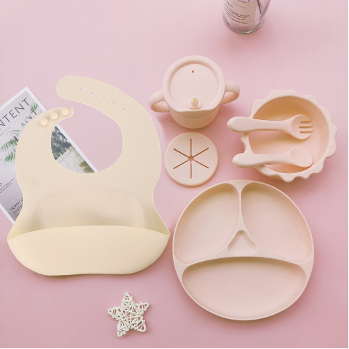 Lucky Baby Silic 8pcs Weaning Set - Beige