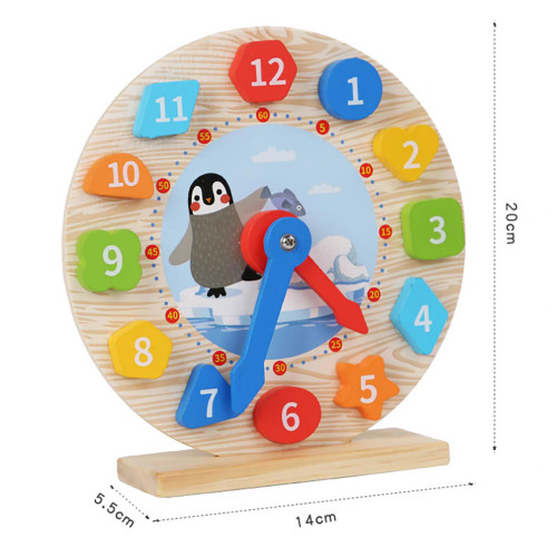 Lucky Baby Montessori Educative Wooden Shape Colour Clock - Penguin