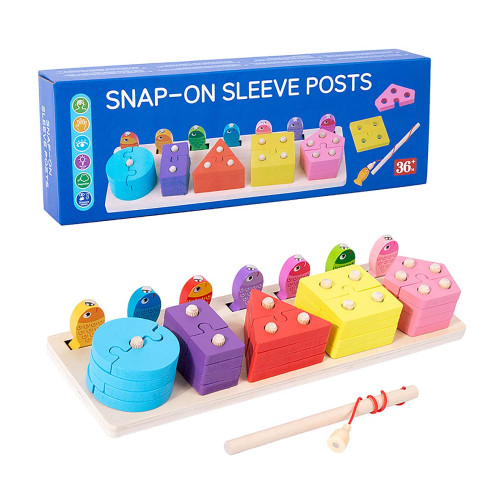 Lucky Baby Montessori Educative Wooden 2 In 1 Puzzle Shape Fishing Set