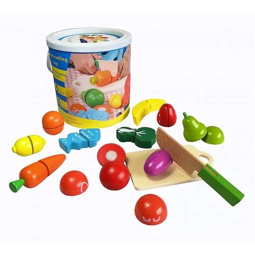 Lucky Baby Montessori Educative Wooden Pretend Kitchen Play Velcro Food Vegetables Fruit For Kids