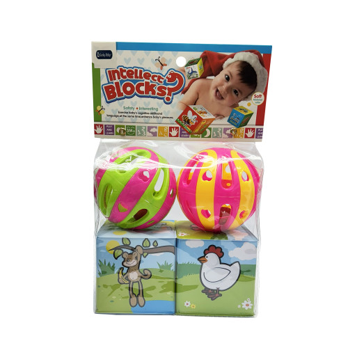 Lucky Baby 2pcs Soft Cube Block + 2 Rattle Ball Set
