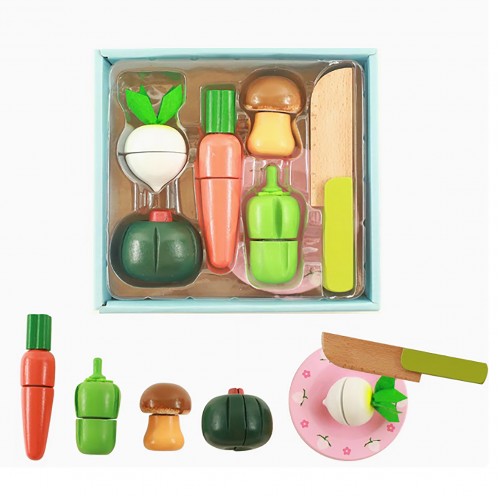 Lucky Baby Montessori Educative Wooden Pretend Kitchen Play Velcro Food Vegetables Fruit For Kids