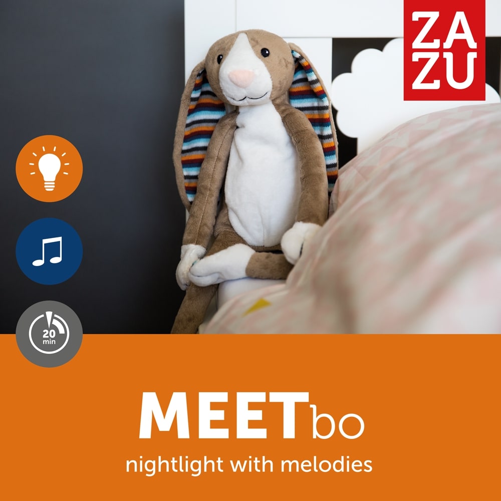 Zazu Soft Toy Sleep Soother Nightlight With Melodies, Bo The Bunny