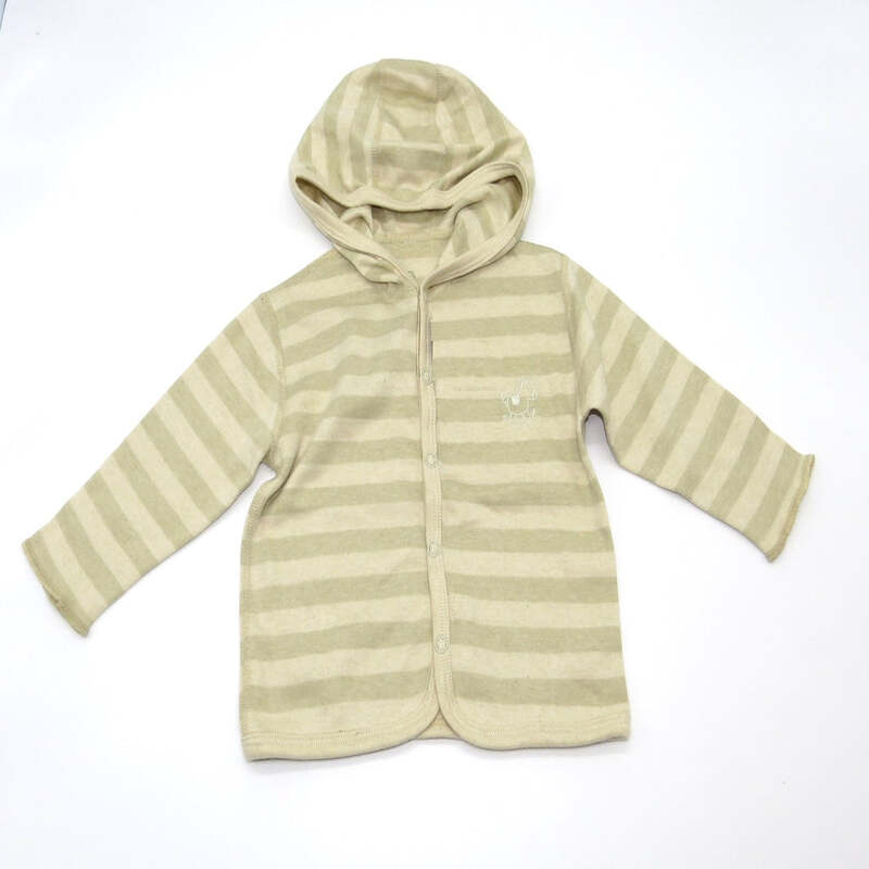 Baby Piper Long Sleeve Jacket Top With Hoody 100% Organic Cotton Dye-Free (1104) Green Stripes