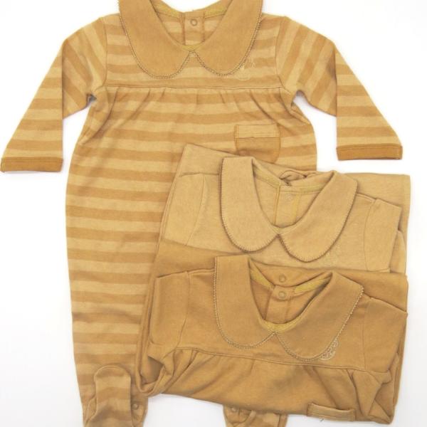 Baby Piper Collar Mid Sleeve Romper With Socks 100% Organic Cotton Dye-Free (1105) Brown Stripes