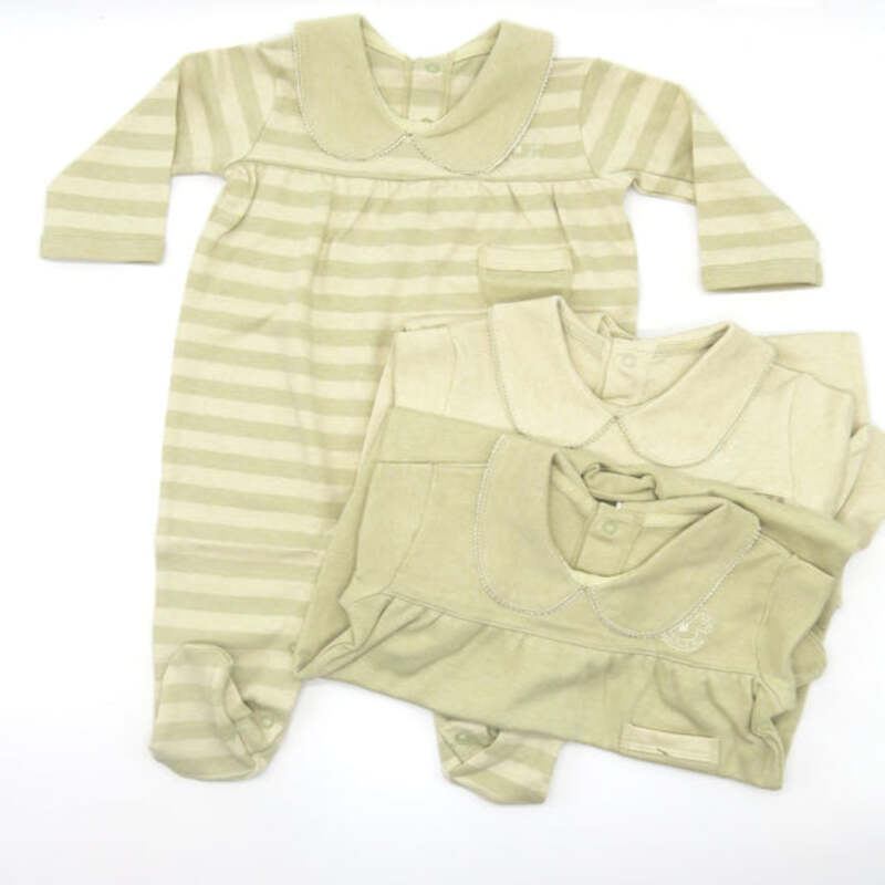 Baby Piper Collar Mid Sleeve Romper With Socks 100% Organic Cotton Dye-Free (1105) Green Stripes