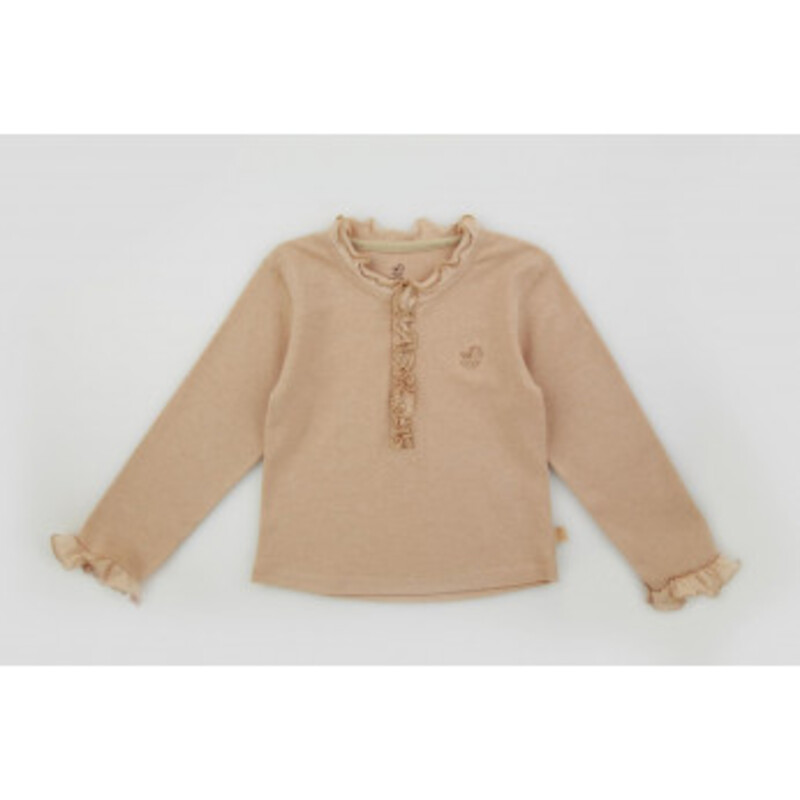 Baby Piper Long Sleeve Top With Ruffles 100% Organic Cotton Dye-Free (1130) Brown