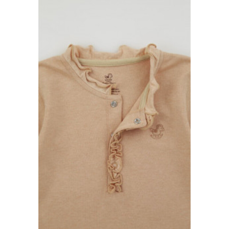 Baby Piper Long Sleeve Top With Ruffles 100% Organic Cotton Dye-Free (1130) Brown