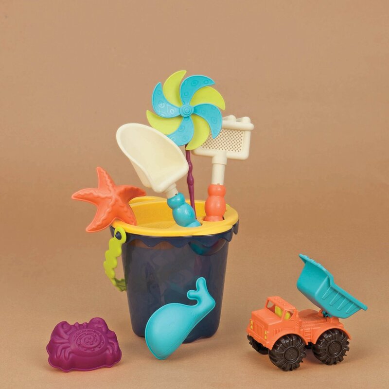 B.Toys Sands Ahoy! Medium Bucket Set With 8 Accessories Beach Toy