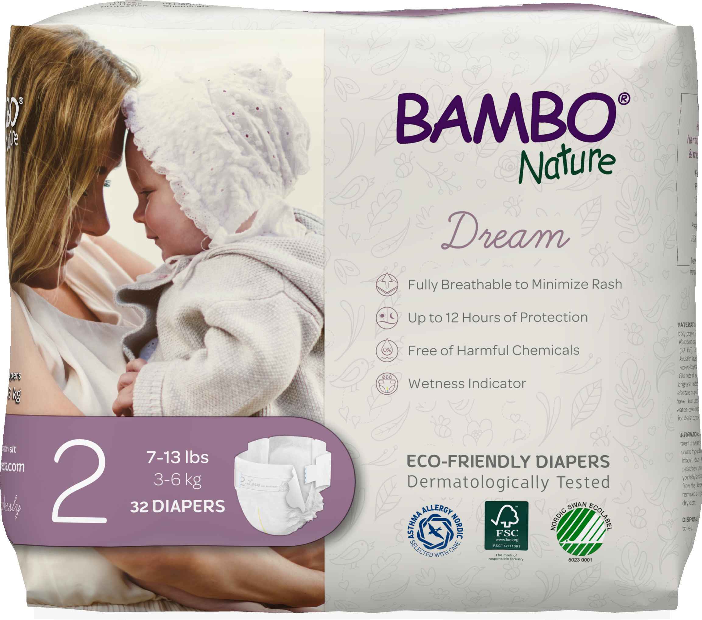 Bambo Nature Dream Baby Diaper Size 2 / 3-6 Kg (32/pk)