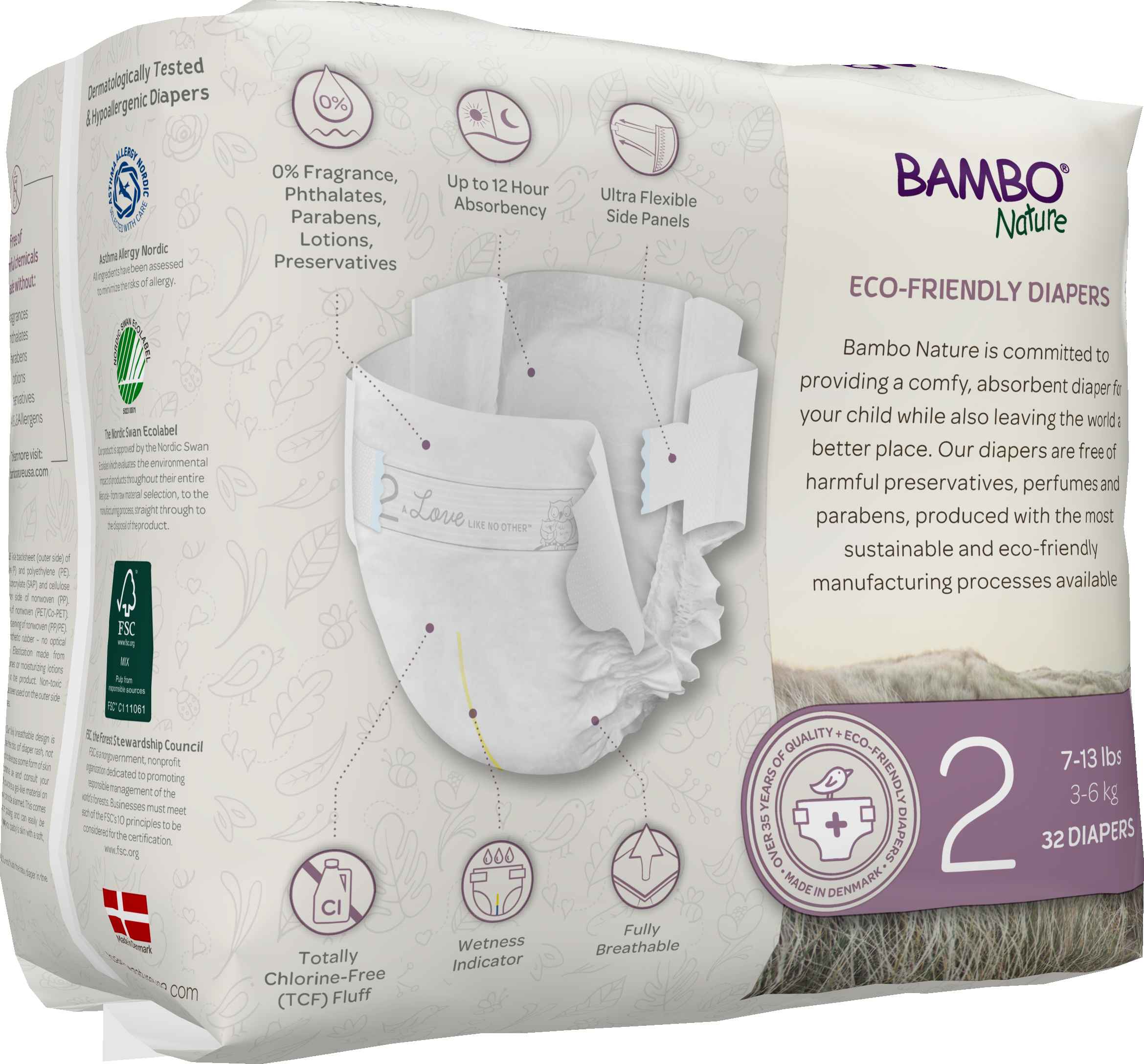 Bambo Nature Dream Baby Diaper Size 2 / 3-6 Kg (32/pk)