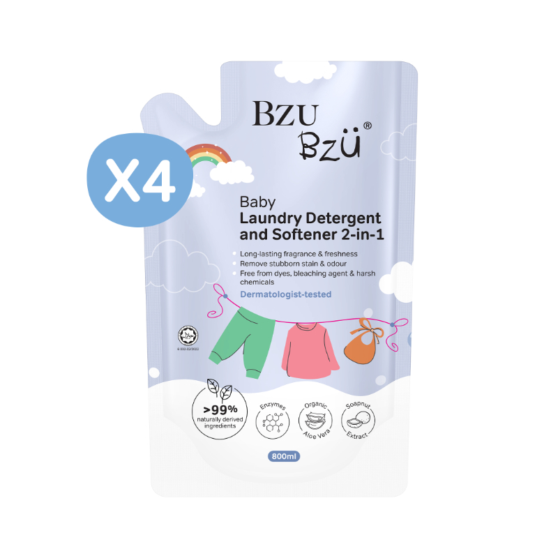 (Bundle Of 4) Bzu Bzu Baby Laundry Detergent And Softener 2-in-1 - Refill 800ml