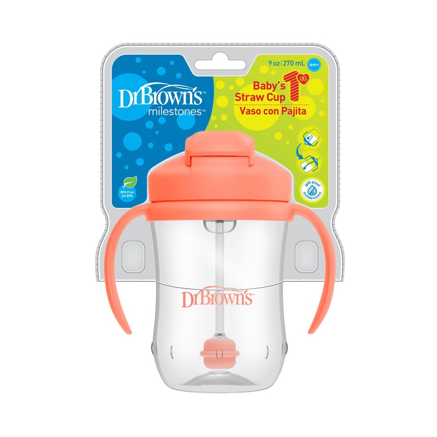 Dr Brown's 270ml Baby First Straw Cup W/Handle, 6m+