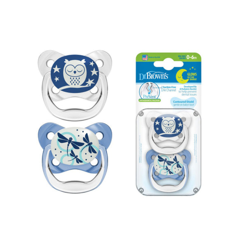 Dr Brown's Prevent Glow In The Dark Butterfly Shield Pacifier, 2pcs