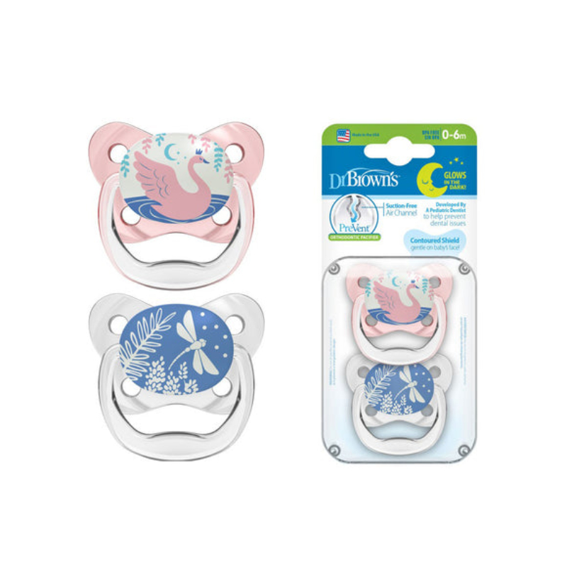 Dr Brown's Prevent Glow In The Dark Butterfly Shield Pacifier, 2pcs