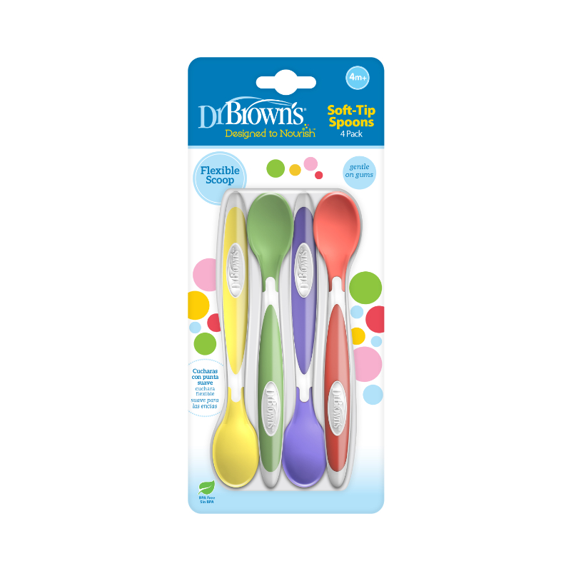 Dr Brown's Soft-Tip Spoon, 4-Pack (Yellow, Green, Purple, Red)