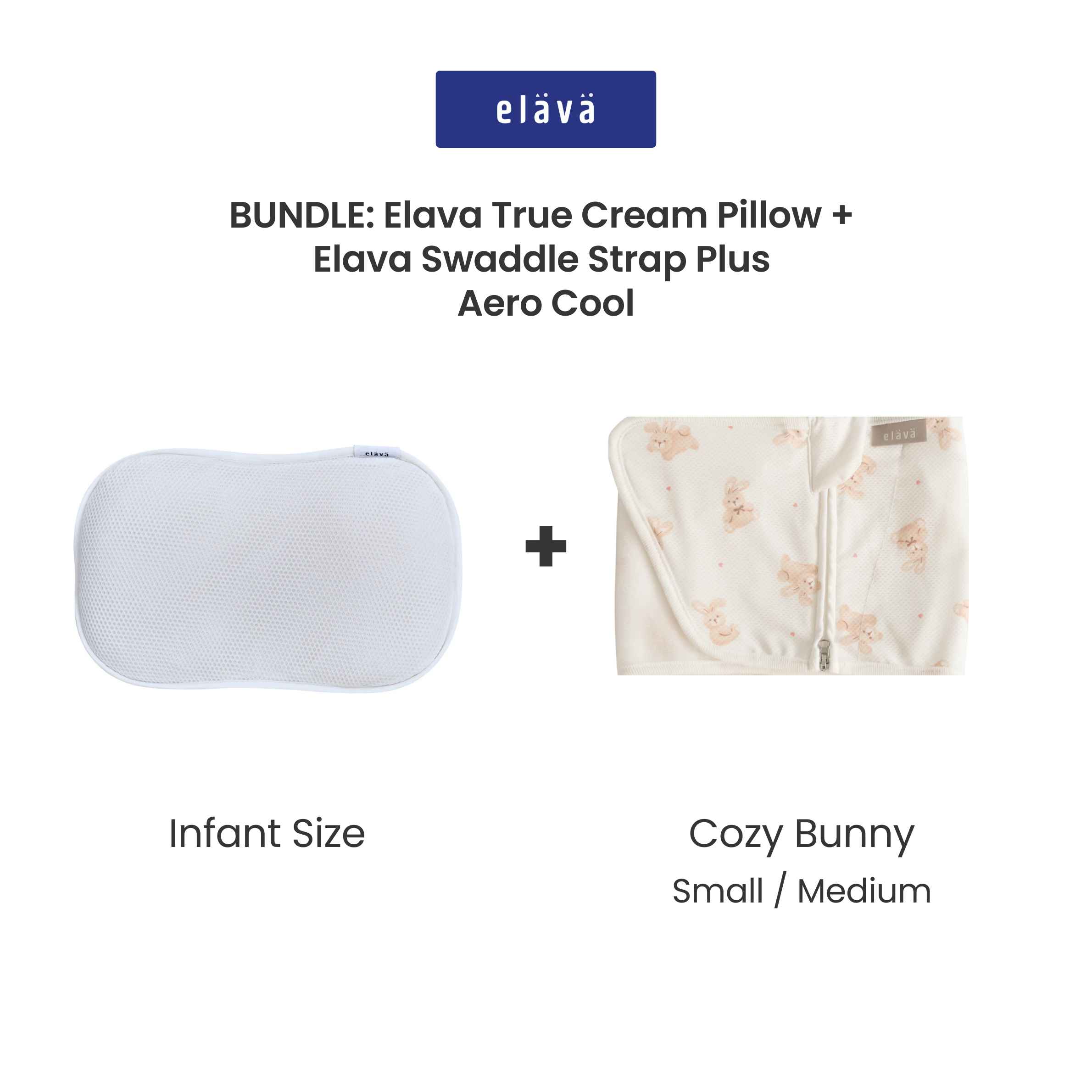 Elava Swaddle Strap Plus Aero Cool + Elava True Cream Infant Pillow *Choose Prints At Booth*