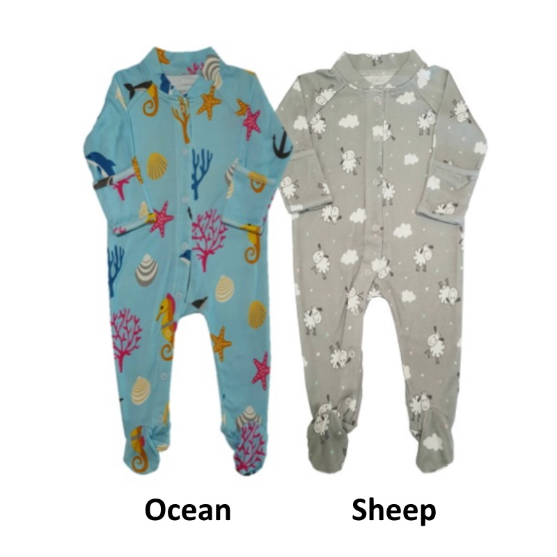 Bebe Bamboo Footie With Foldover Mitten (Ocean)