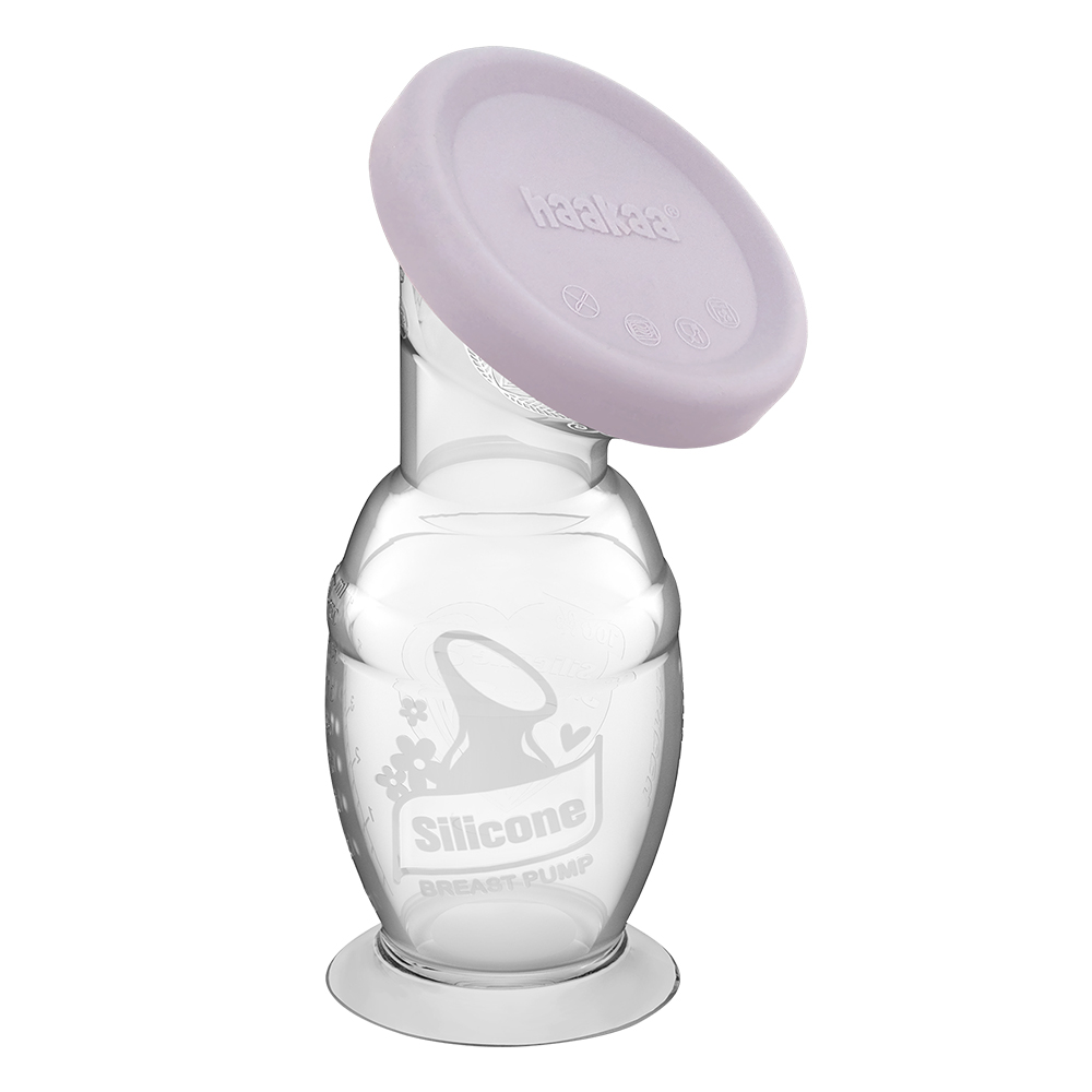Haakaa 150ml Silicone Breast Pump & Silicone Cap - Grey / Blush / Lavender
