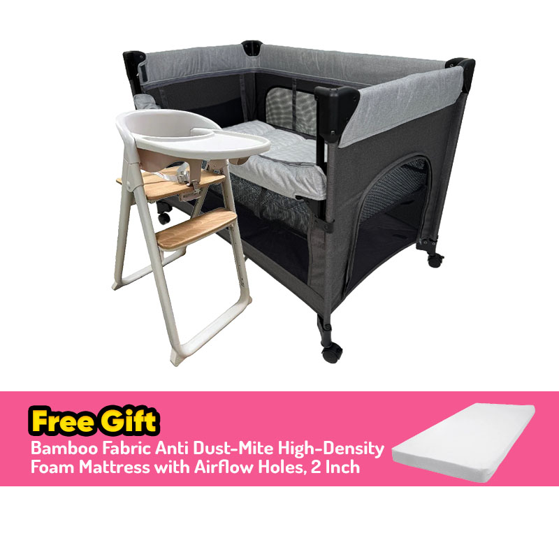 (Bundle) Hamilton DreamLite EasyFold Co-Sleeper Playpen + Hamilton EasyLift High Chair + FREE GIFT