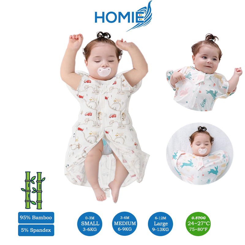 Homie Baby Bamboo 2in1 Button Swaddle Sleeping Bag (0-12M) - Assorted Designs *Choose At Booth