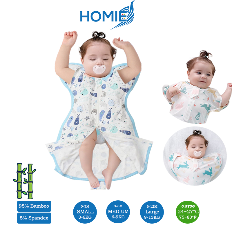 Homie Baby Bamboo 2in1 Button Swaddle Sleeping Bag (0-12M) - Assorted Designs *Choose At Booth