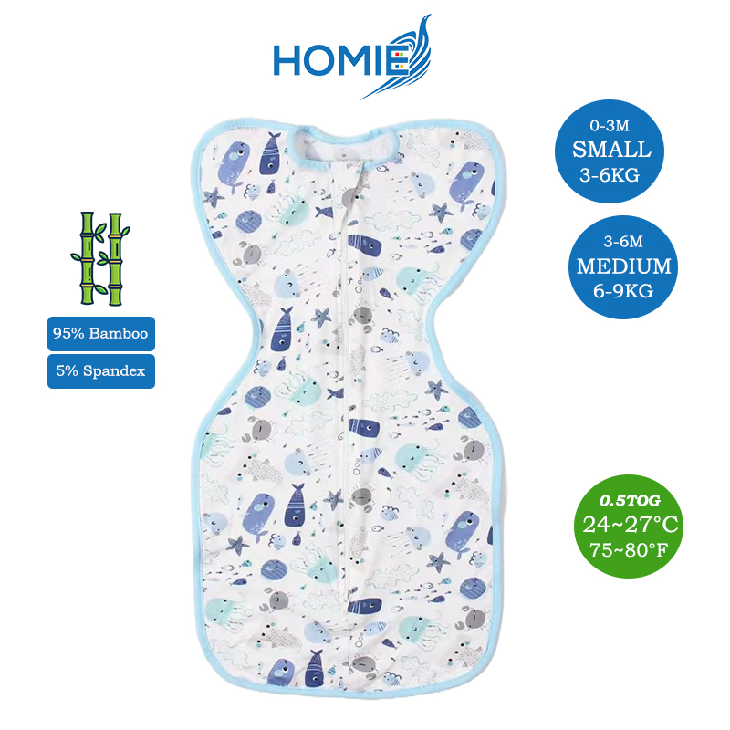 Homie Baby Bamboo Swaddle - Arms Up Position Baby Sleepsack (0-6M) - Assorted*Choose Design At Booth