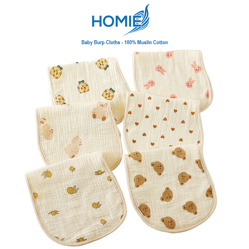 Homie Baby Burp Cloths 100% Muslin Cotton - Assorted *Choose Design At Booth