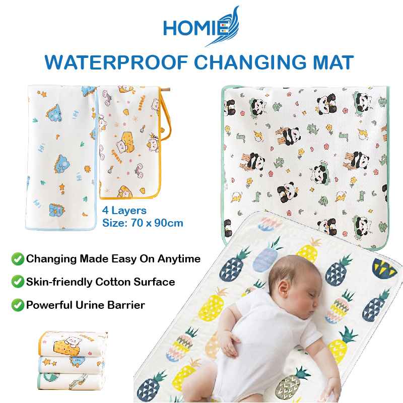 Homie Organic Cotton Waterproof Diaper Changing Mat / Double Side 4 Layer - Assorted Designs *Choose At Booth