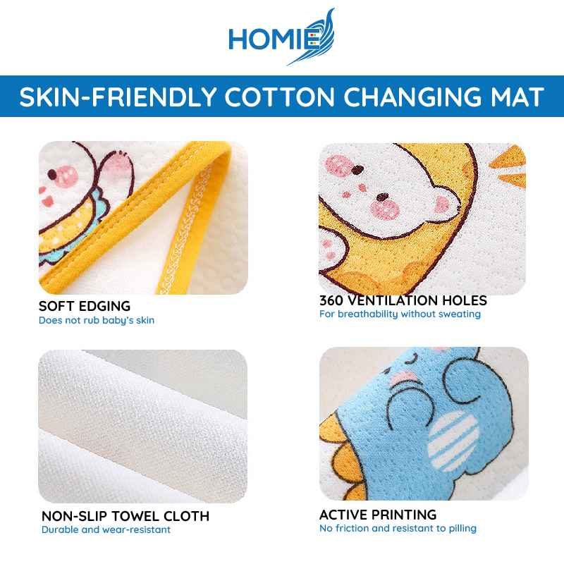Homie Organic Cotton Waterproof Diaper Changing Mat / Double Side 4 Layer - Assorted Designs *Choose At Booth
