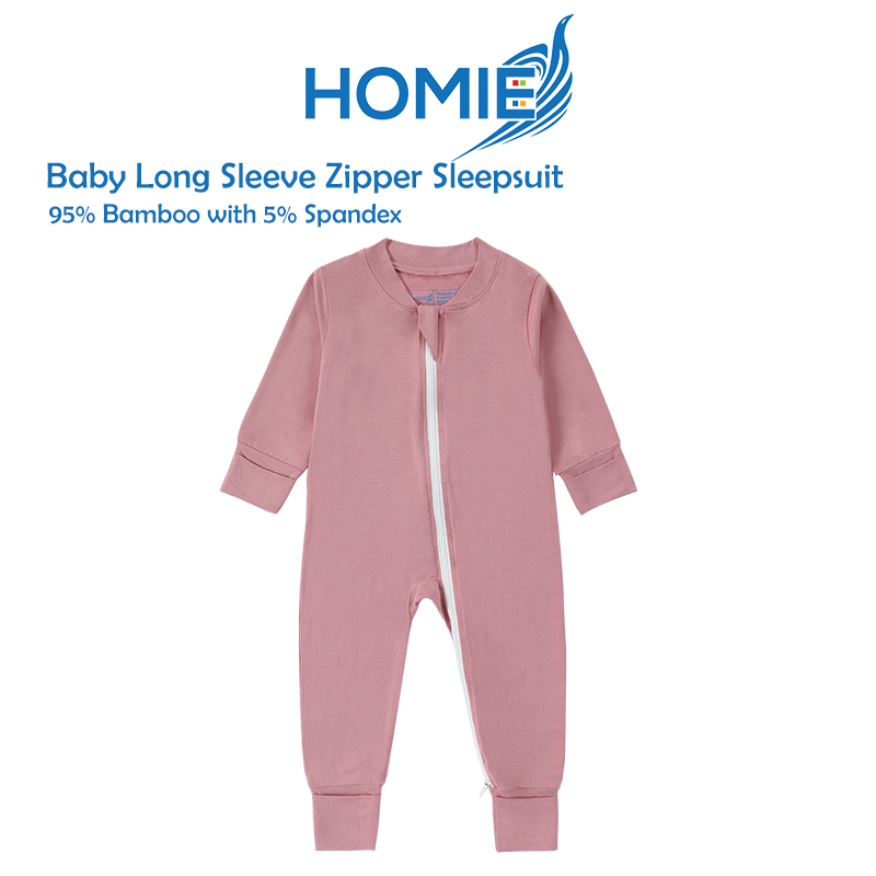 Homie Baby Bamboo Long Sleeve Zipper Sleepsuit / Romper - Assorted Designs *Choose Design At Booth