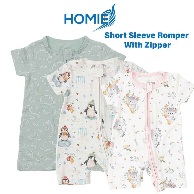 Homie Baby Bamboo Short Sleeve Zipper Romper - Assorted Designs *Choose Design At Booth