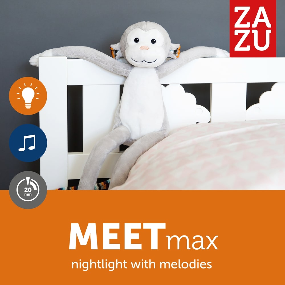 Zazu Soft Toy Sleep Soother Nightlight With Melodies, Max The Monkey