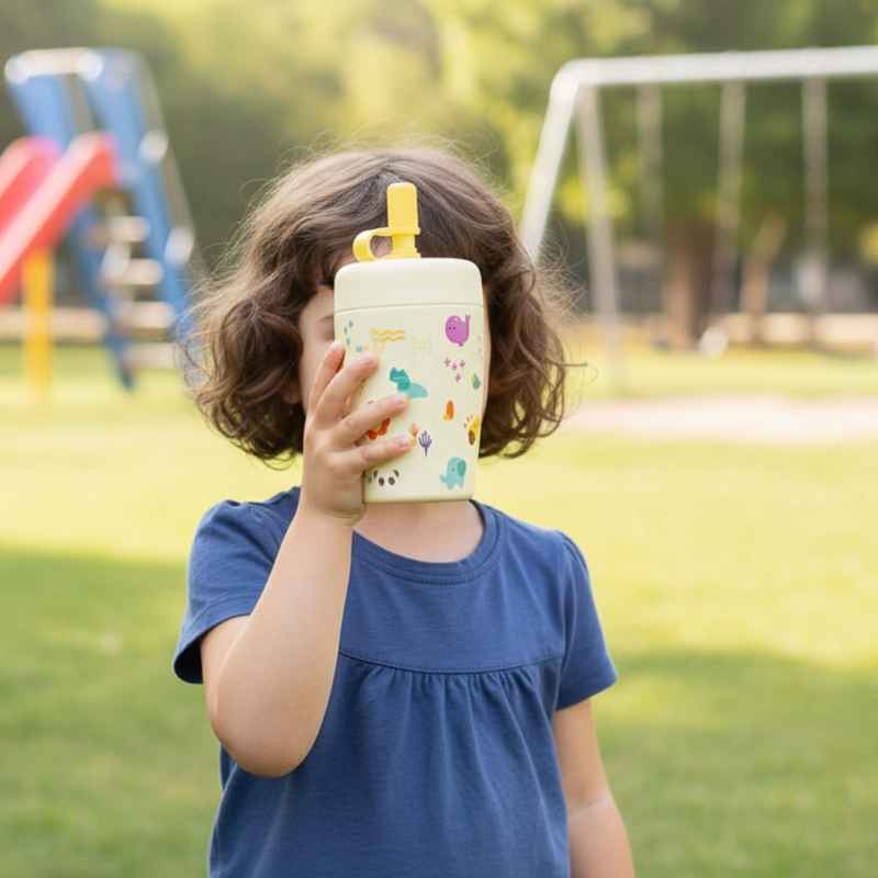 Marcus & Marcus Double-Wall Insulated Stainless Steel Straw Tumbler - Aqua Bloom