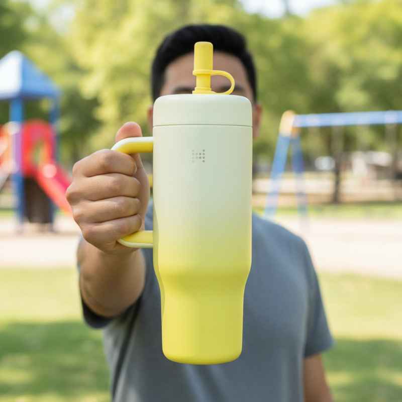 Marcus & Marcus Double-Wall Insulated Stainless Steel Straw Tumbler - Aqua Bloom