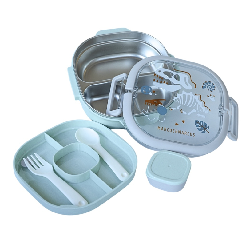 Marcus & Marcus Stainless Steel Lunch Box (2 Tier), 3 Compartments With Fork And Spoon