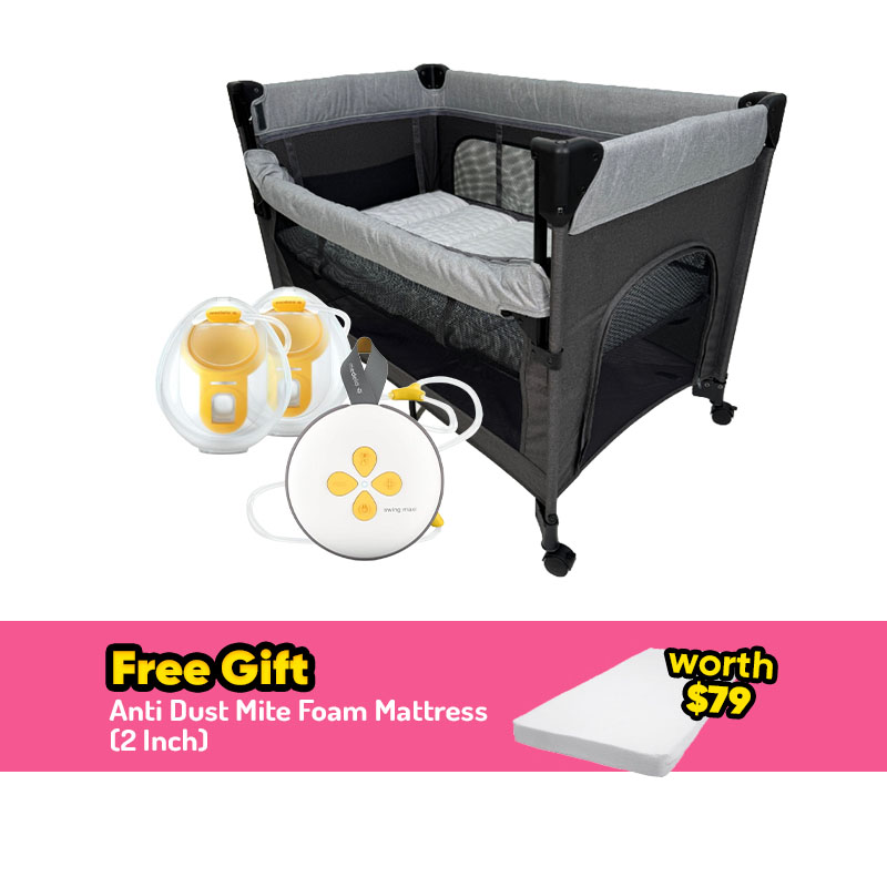 Medela SwingMaxi Hands-free Wearable Breastpump + Hamilton DreamLite EasyFold Co-Sleeper Playpen + FREE GIFT