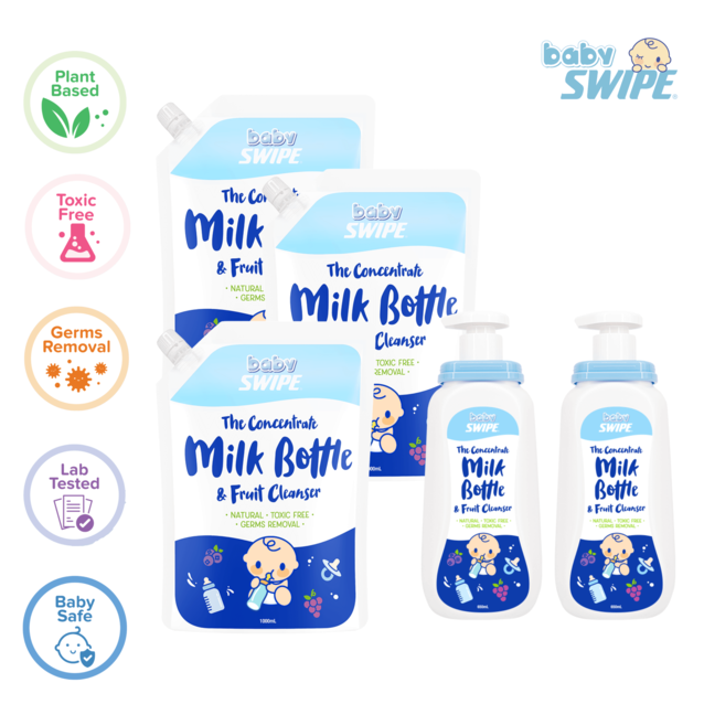 BabySWIPE Milk Bottle & Fruit Cleanser Bundle (2 X 650ml + 3 X 1L)