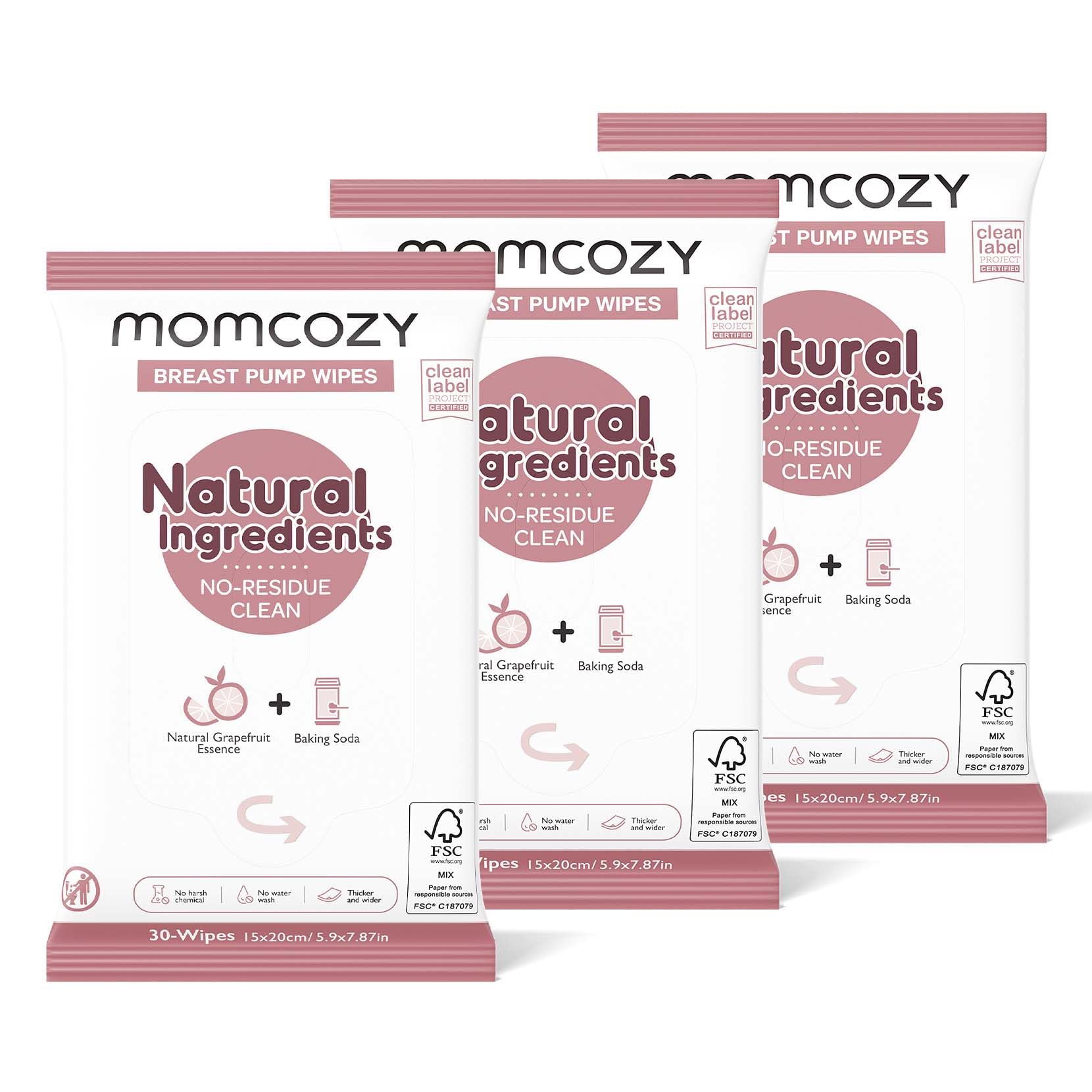 (Bundle Of 2) Momcozy Natural Breast Pump Wipes For Pump Parts Cleaning On-the-go - 30 Count (Pack Of 3)
