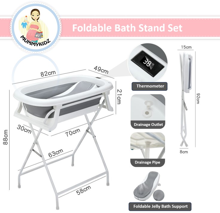 Mummykidz Foldable Baby Bath Stand Set W/ Thermometer And Drainage