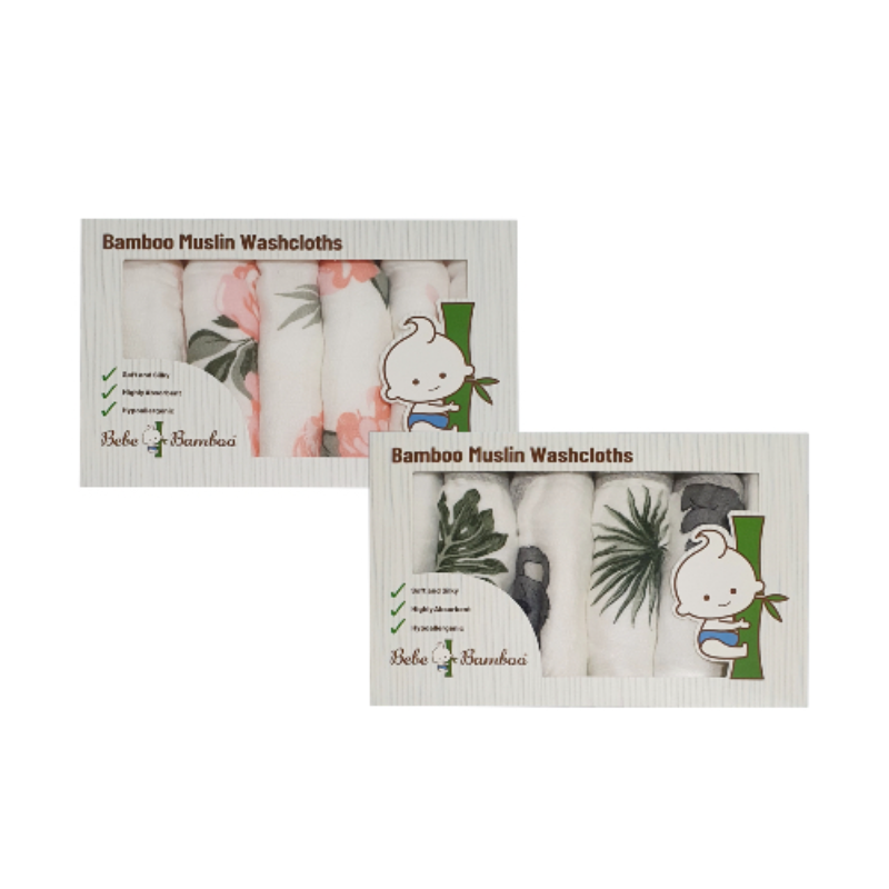 Bebe Bamboo 100% Organic Bamboo Muslin Washcloth (Pack Of 6) - Bundle Of 2