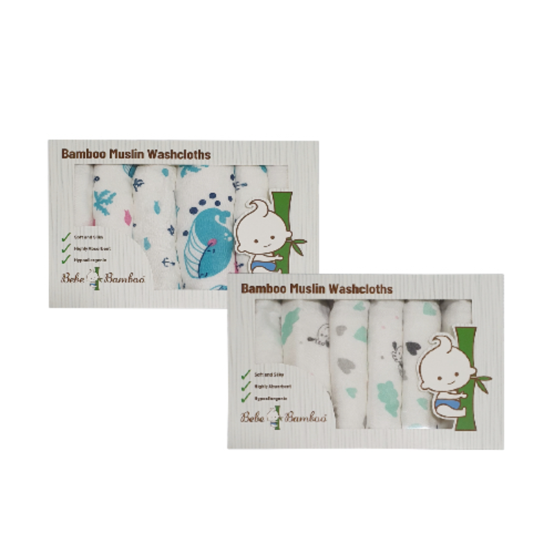 Bebe Bamboo 100% Organic Bamboo Muslin Washcloth (Pack Of 6) - Bundle Of 2
