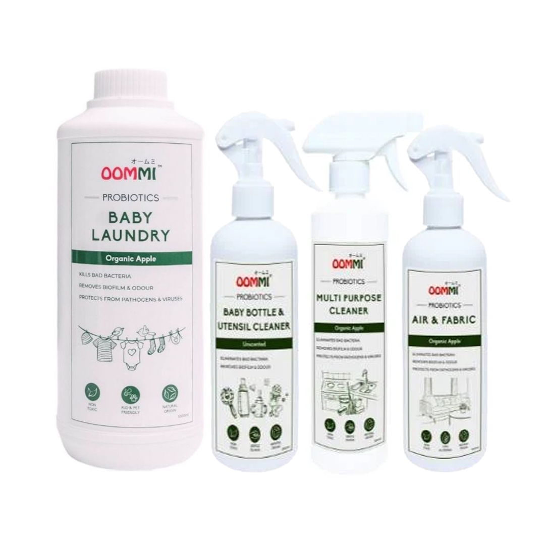 OOMMI Probiotics Baby Laundry 1000ml + OOMMI Probtioics Baby Bottle & Utensil Cleaner 500ml + OOMMI Probiotics Multi Purpose Cleaner 500ml + OOMMI Probiotics Air & Fabric 300ml