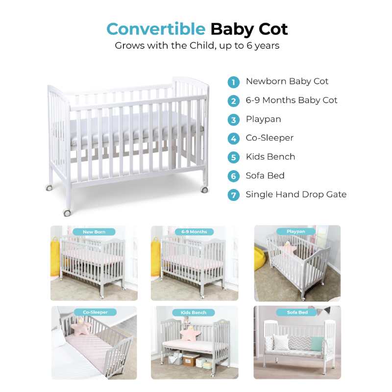 (Bundles Available) Palette Box Dreamer 7-in-1 Convertible Baby Cot