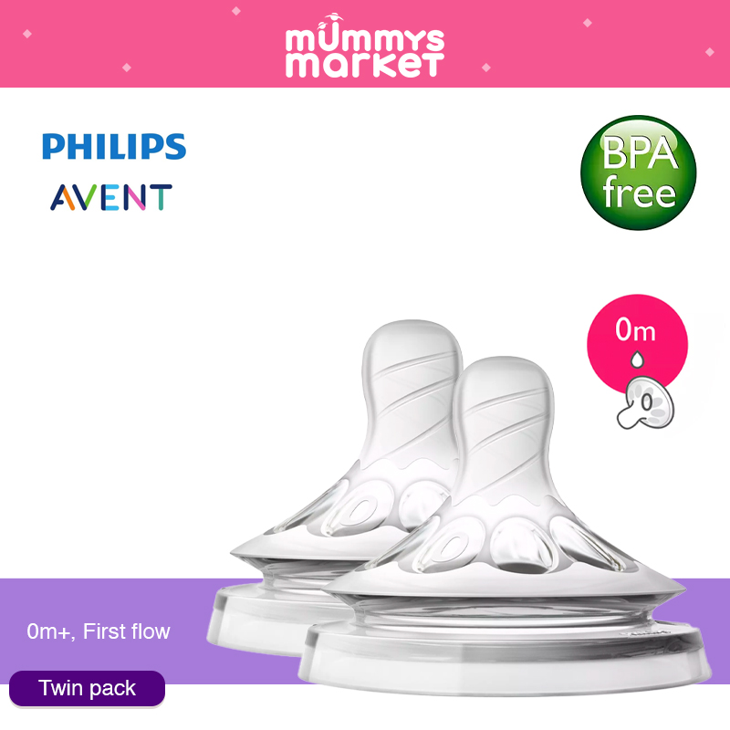 Philips Avent Natural Teat Variable/Thicker Feed/First Flow (Twin Pack) 0-9months (SCF655-657/23)