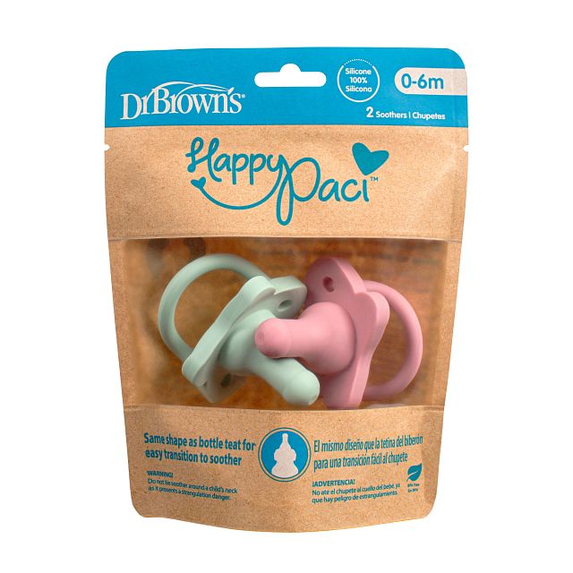 Dr Brown's HappyPaci One-Piece Silicone Pacifier, 2pack