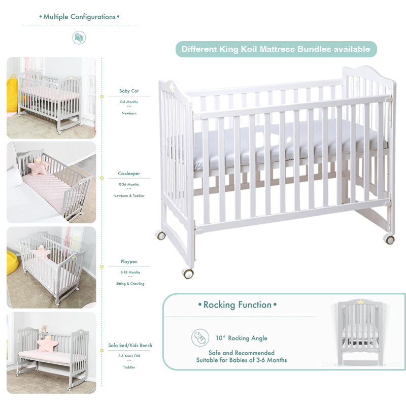 Palette Box Sweet Dreams 7-in-1 Convertible Baby Cot (with King Koil Mattress Bundle Options!) Without Installation