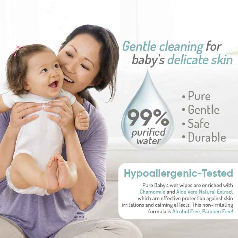 Pure Baby 99% Pure Water Travel Wet Wipes Carton Deal (3x20sx24pk)